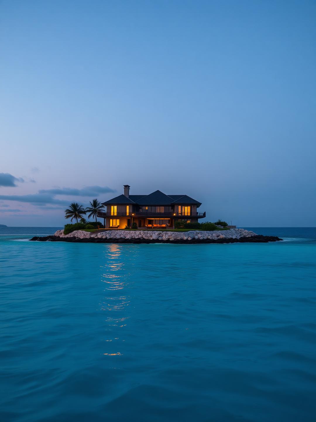 Villa privada de lujo sobre el mar al atardecer
